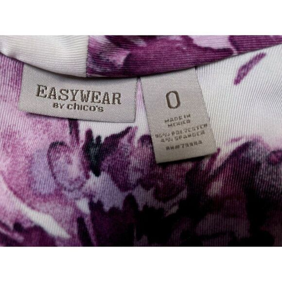 Chico's Easywear Bold Floral Open Front Jacket Sz 0 (XS-S) Ruched 3/4 Sleeves - Picture 6 of 6
